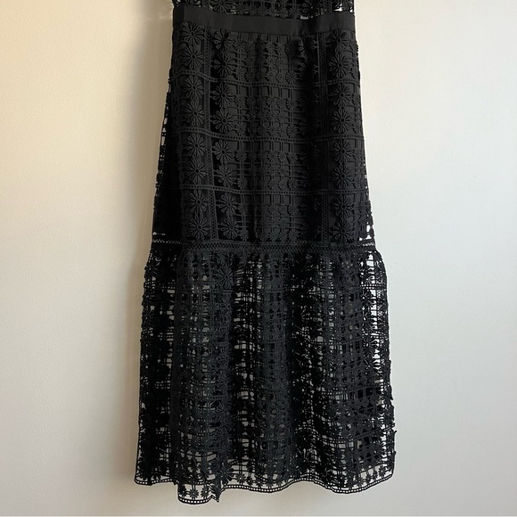 Self-Portrait Floral Lattice Lace Dress in Black - Picture 6 of 16